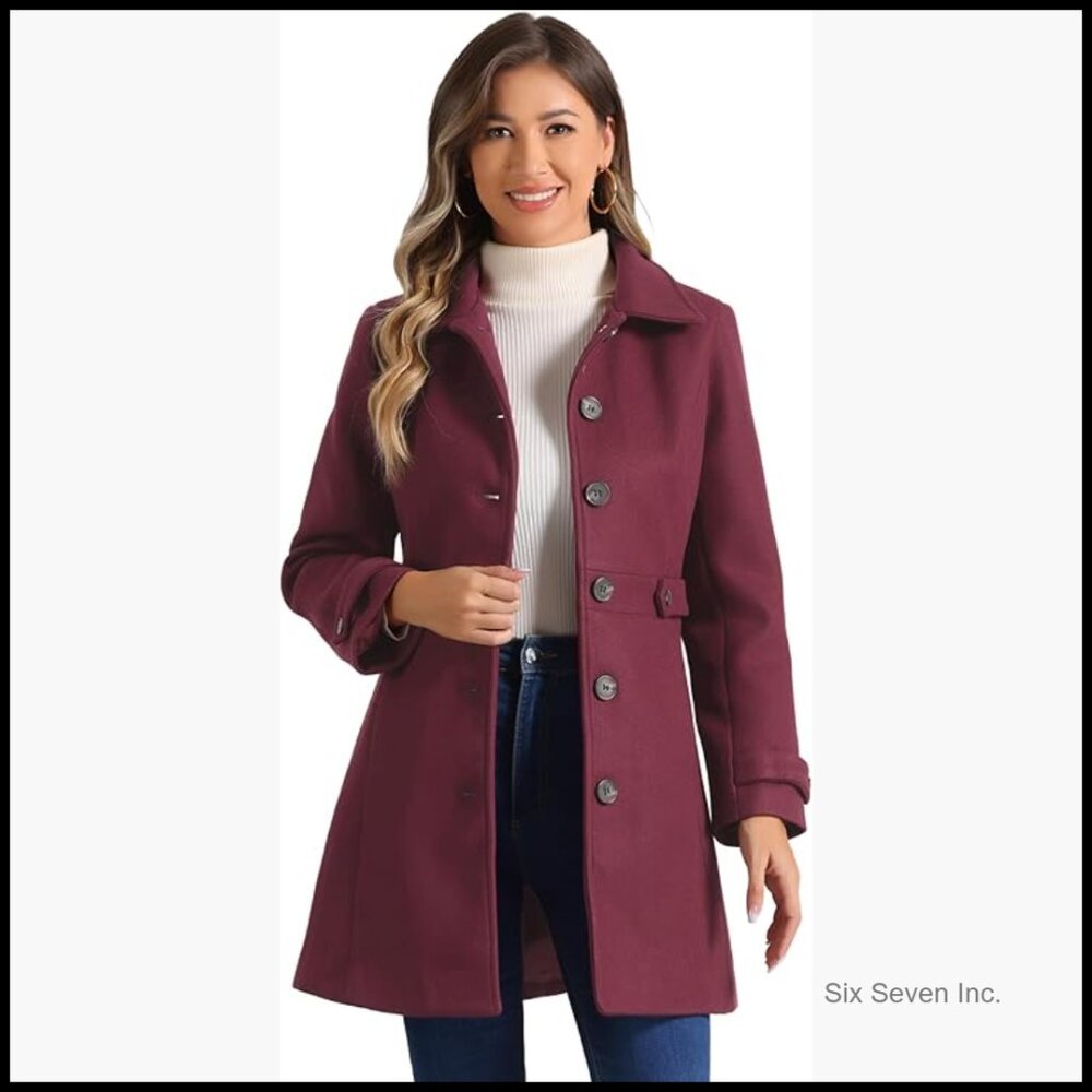 Polyester Pea Coat With Pockets, Fully Lined Overcoat For Winter